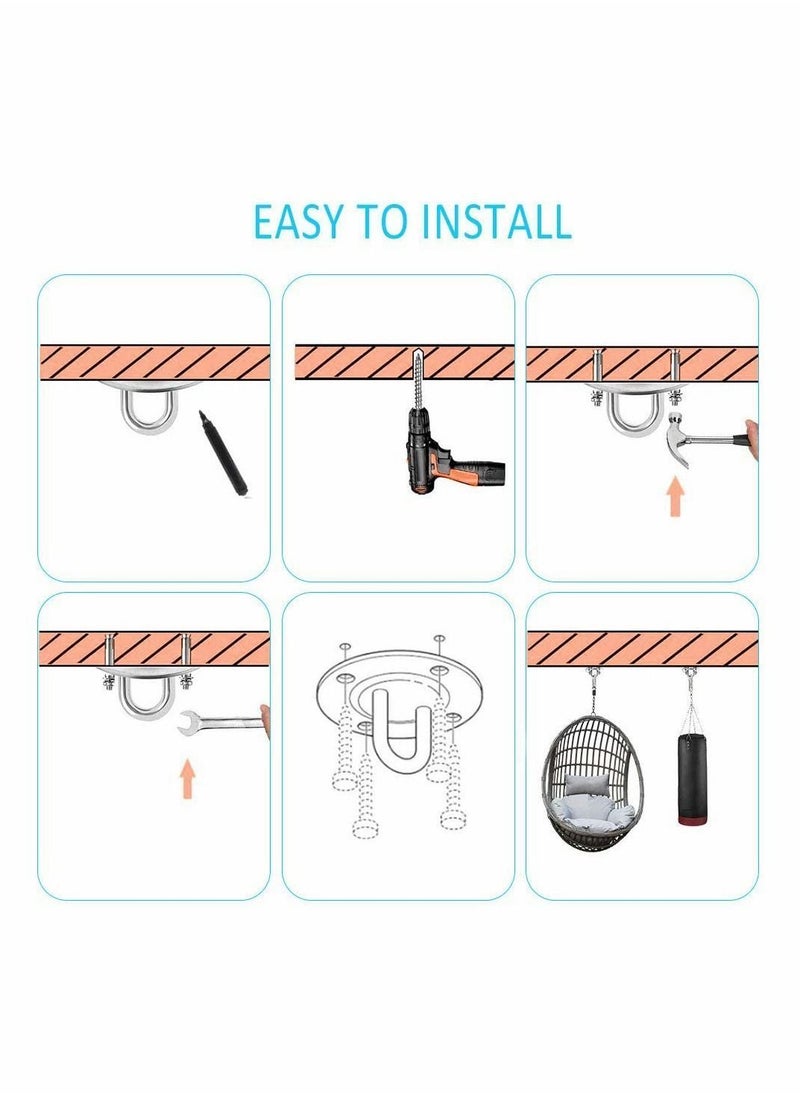 Y&D - 2 Set Ceiling Hook, Hanging Chair Swing Hook Hammock Hooks Kit Stainless Steel Mount Heavy Duty for Porch Yoga Gym - Image 1