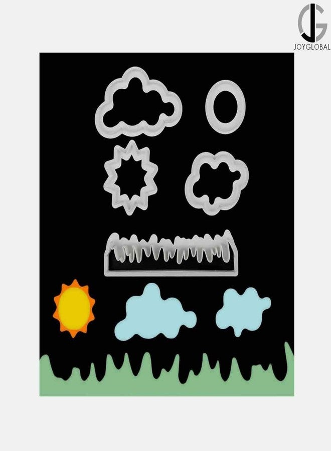 JoyGlobal 5 Piece/Set Nature Cutters for Fondant Gumpaste Sugarpaste Marzipan Cake Decorating DIY Tool (Package Contents : Grass, Sun, 2 Cloud and 1 Round Cutter) - Image 2