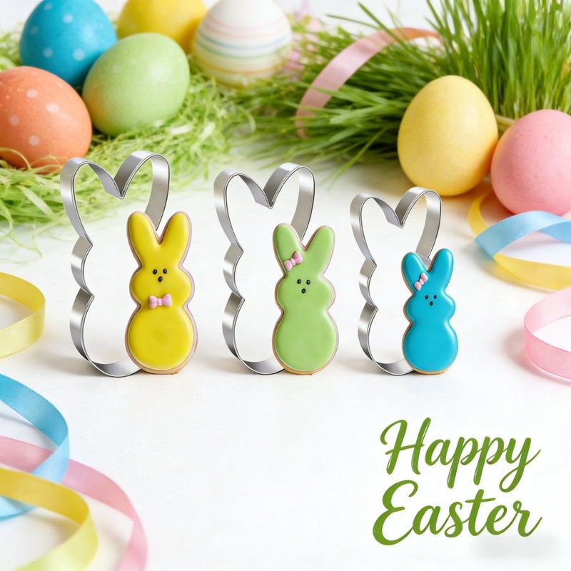 Cute Rabbit Set Oversized Bunny Cookie Cutter Easter Baking Mold Thick 430 Stainless Steel Easy Clean - Image 1