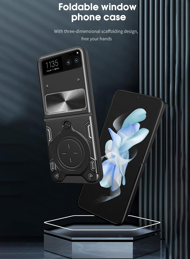 TEAM LUXURY Motorola Razr 40 5G Black Mobile Phone Case Cover, Slide Camera Lens Cover, 360°Rotating Kickstand Ring, Bumper Shockproof Phone Case，Compatible with Car Magnetic Mount  - Image 2