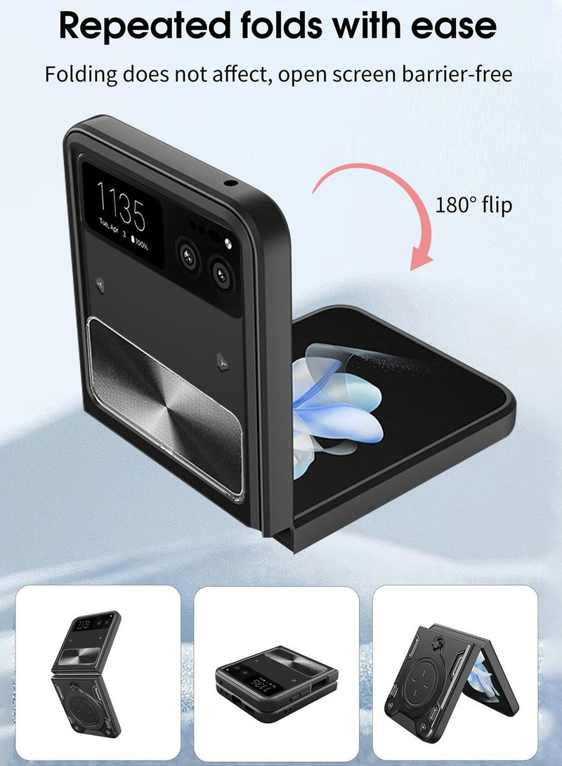 TEAM LUXURY Motorola Razr 40 5G Black Mobile Phone Case Cover, Slide Camera Lens Cover, 360°Rotating Kickstand Ring, Bumper Shockproof Phone Case，Compatible with Car Magnetic Mount  - Image 4