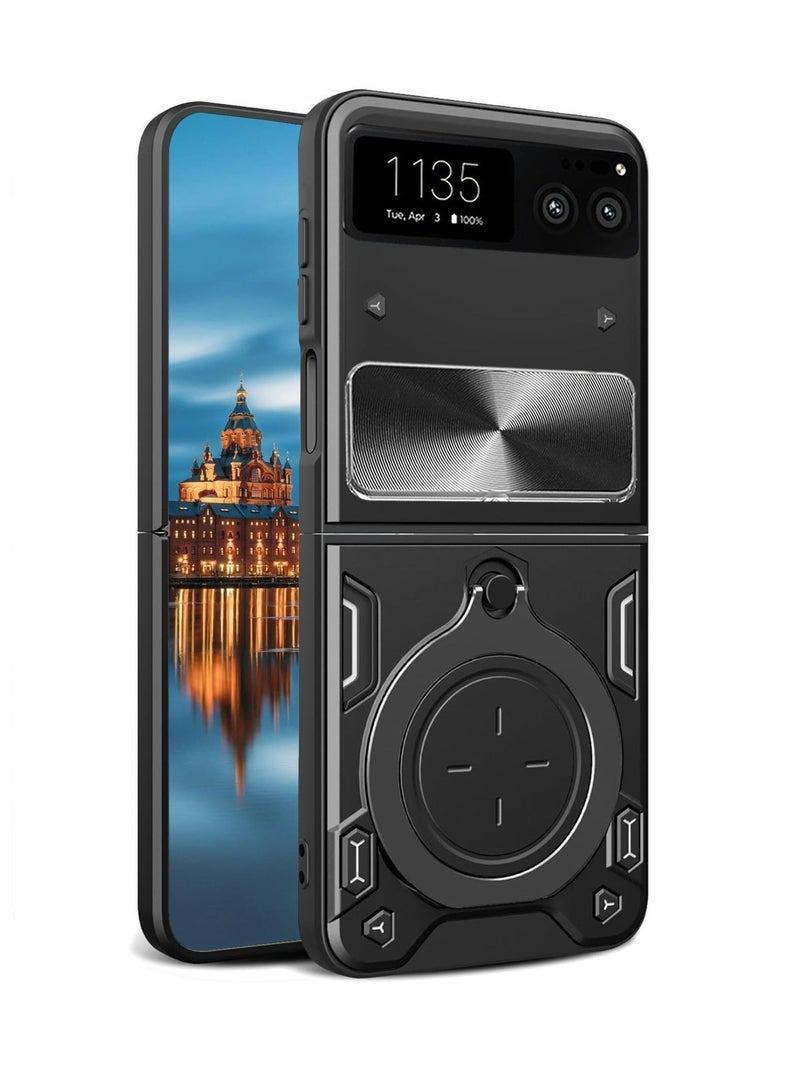 TEAM LUXURY Motorola Razr 40 5G Black Mobile Phone Case Cover, Slide Camera Lens Cover, 360°Rotating Kickstand Ring, Bumper Shockproof Phone Case，Compatible with Car Magnetic Mount  - Image 1