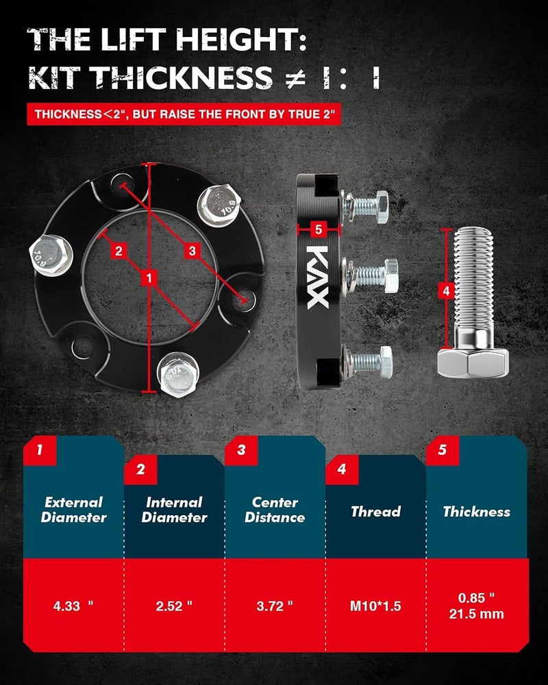 KAX 2" Front Leveling Lift Kit for Tacoma 1995-2004 & 4Runner 1996-2002 - Image 3
