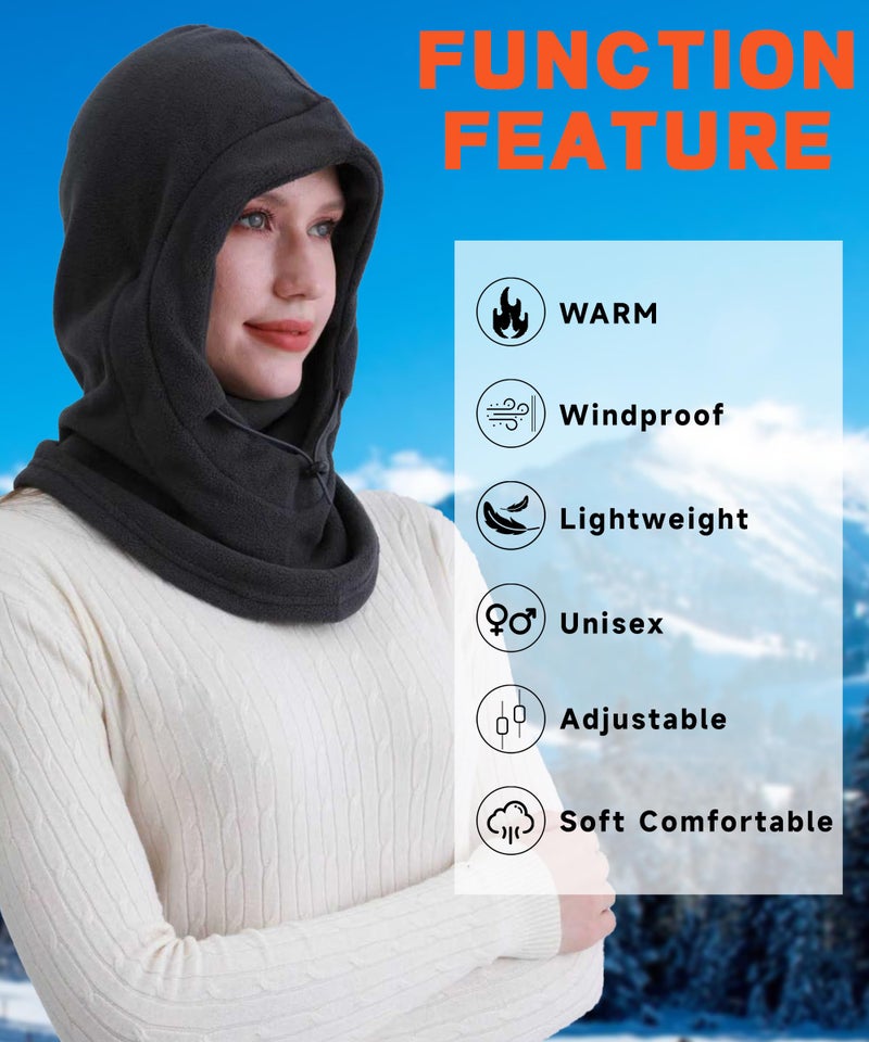 Eyegla Fleece Balaclava Ski Mask Winter Face Mask for Women Men Thermal Hooded Scarf Face Cover for Cold Weather Dark Gray - Image 2