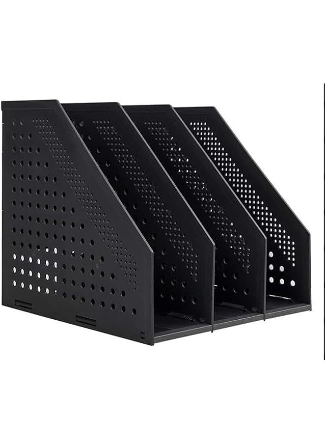 HOOKOR Collapsible Magazine File Holder/Desk Organizer for Office Organization and Storage with 3 Vertical Compartments, Dark Grey - Image 1