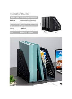 HOOKOR Collapsible Magazine File Holder/Desk Organizer for Office Organization and Storage with 3 Vertical Compartments, Dark Grey  - Image 2