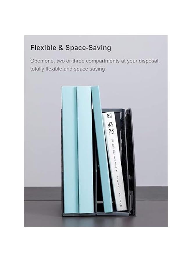 HOOKOR Collapsible Magazine File Holder/Desk Organizer for Office Organization and Storage with 3 Vertical Compartments, Dark Grey - Image 3