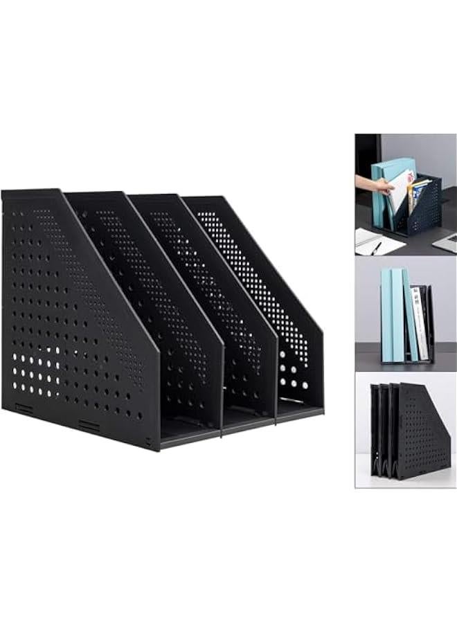 HOOKOR Collapsible Magazine File Holder/Desk Organizer for Office Organization and Storage with 3 Vertical Compartments, Dark Grey - Image 5