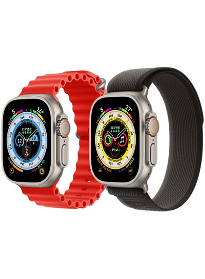 Silicone Ocean Band Strap Red Trail Loop strap Black/Gray Set of 2 for Apple Watch Ultra 8 49mm