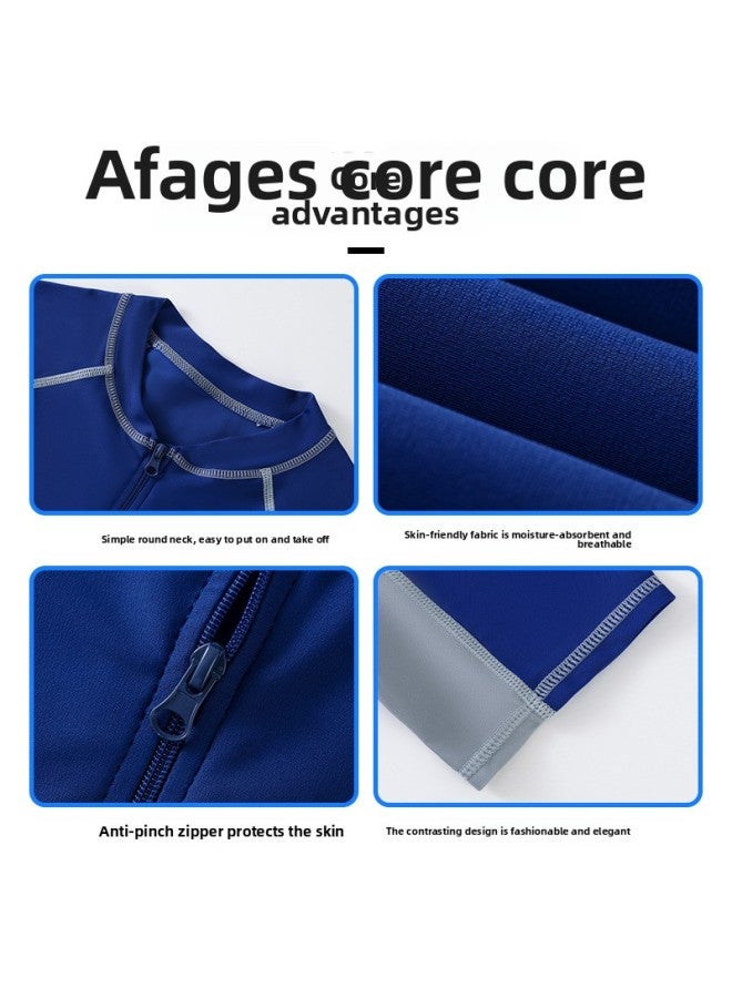 Loquat Children's Swimsuit Boys Medium And Big Children Baby One-piece Quick-drying Sun Protection Swimming Trunks Swimsuit Set Equipment Customization-Color:22512 Sapphire Blue + PU Cap + Goggles + Bag- - Image 4