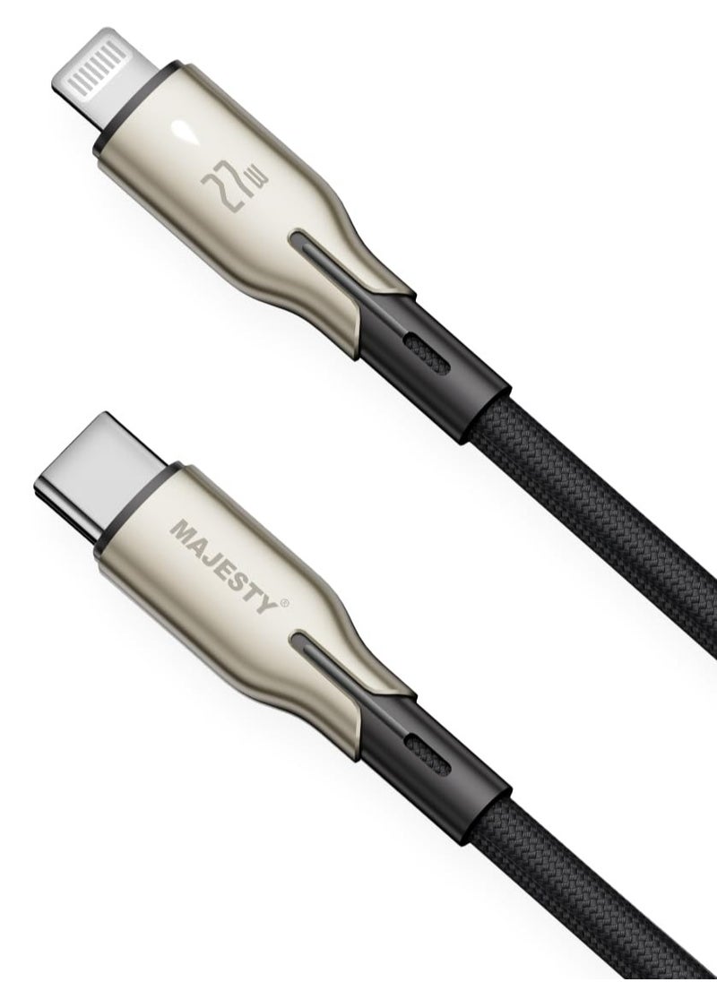 Majesty - iPhone Charger Cable - USB-C to Lightning Cable Braided Cord 27W High Quality Zinc Alloy Fast Charging Cord for iPhone 14/14 Pro/14 Plus/14 Pro Max, iPad Pro, iPhone 8-13 Series  1M - Image 1