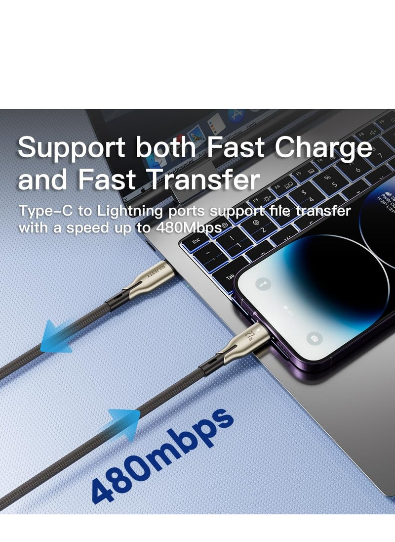 Majesty - iPhone Charger Cable - USB-C to Lightning Cable Braided Cord 27W High Quality Zinc Alloy Fast Charging Cord for iPhone 14/14 Pro/14 Plus/14 Pro Max, iPad Pro, iPhone 8-13 Series  1M - Image 1
