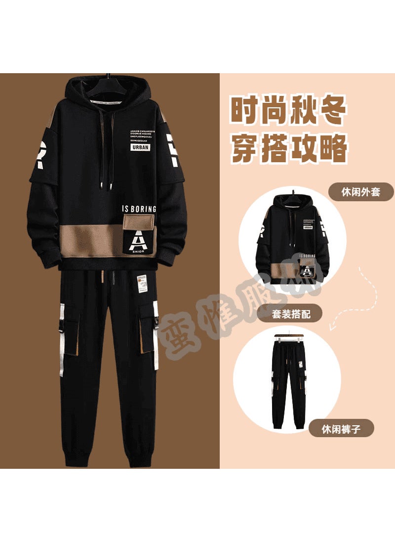 Generic Spring and Autumn Sunshine Clean Handsome Boys suit Junior High School Students Coat Men Handsome Youth Baseball Clothes Sports suit W201 Black suit 