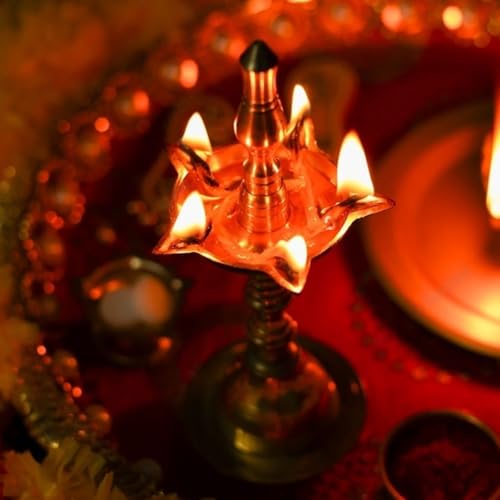 Hashcart Brass Kerala Diya for Puja (14 inch, Set of 2) - Diya for Pooja - Kutthu Vilakku Samai Diya for Puja Diwali Decorations - Indian Diwali Gifts Hashcart® - Image 3