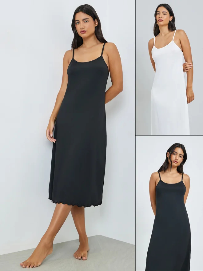 Styli Styli Pack of 2 - Lettuce Hem Basic Slip Dress