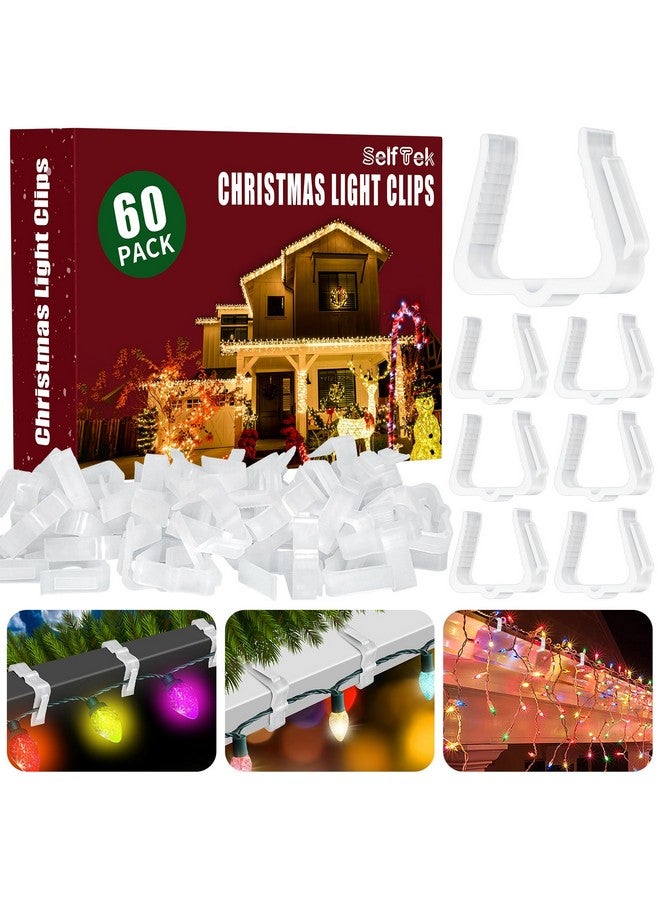 SelfTek 60 Pcs Christmas Light Clips Hooks, 1 5/8" Fascia Board Clips, Weatherproof Plastic Gutter Clips for Hanging Outdoor Lights, Holiday Light Clips Light Hangers for Roof Gutter Fence Eave-White - Image 1