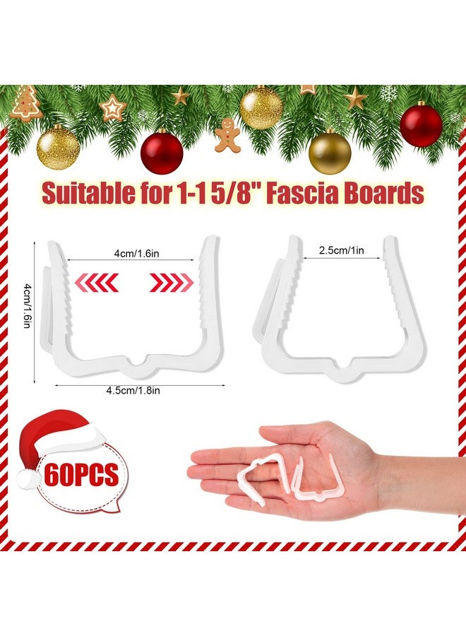 SelfTek 60 Pcs Christmas Light Clips Hooks, 1 5/8" Fascia Board Clips, Weatherproof Plastic Gutter Clips for Hanging Outdoor Lights, Holiday Light Clips Light Hangers for Roof Gutter Fence Eave-White - Image 3