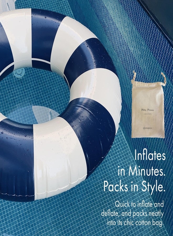 Petites Pommes Tire Inner Tube for Adults - Durable Swim Ring, Handprinted Classic Striped Design Round Pool Floats, Soft Comfort Seaming, Packable Floats for Travel, Dark Blue, 47 inch - Image 4