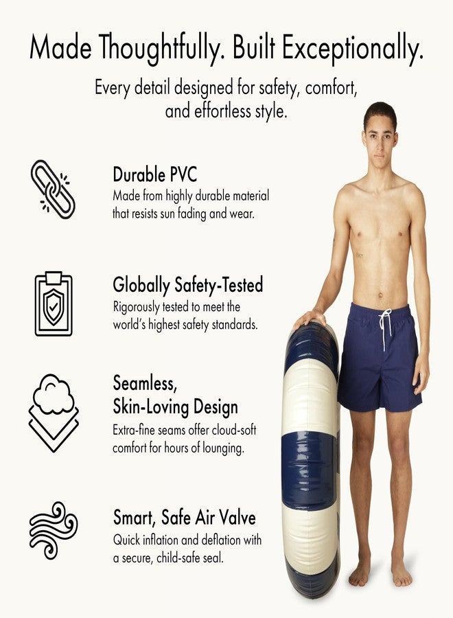 Petites Pommes Tire Inner Tube for Adults - Durable Swim Ring, Handprinted Classic Striped Design Round Pool Floats, Soft Comfort Seaming, Packable Floats for Travel, Dark Blue, 47 inch - Image 5