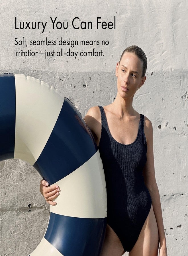 Petites Pommes Tire Inner Tube for Adults - Durable Swim Ring, Handprinted Classic Striped Design Round Pool Floats, Soft Comfort Seaming, Packable Floats for Travel, Dark Blue, 47 inch - Image 2