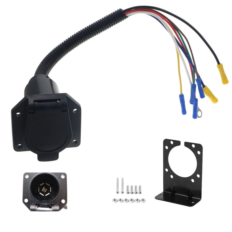 AnTo 7 Wire to 7 Way RV Trailer Light Custom Plug Wire Harness Electrical Quick Converter Adapter with Mounting Bracket Truck End QuickInstall 7 Prong Universal Pigtail Wiring Harness - Image 3