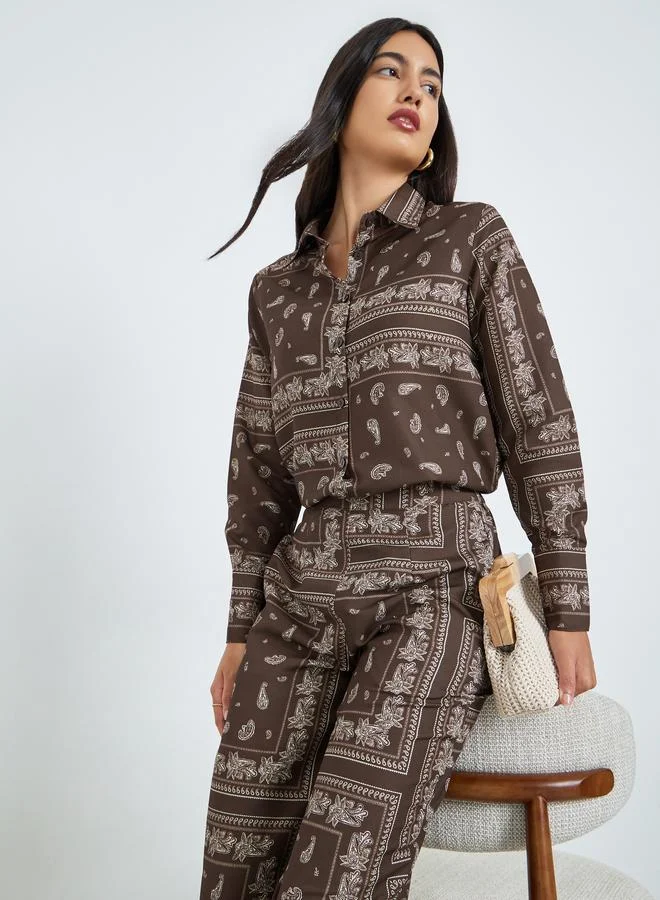 Styli Brown Paisley Print Shirt and Trousers Co-Ords