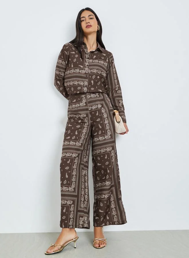 Styli Brown Paisley Print Shirt and Trousers Co-Ords
