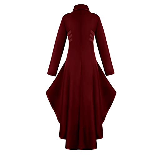 SIAEAMRG Renaissance Steampunk Tailcoat Halloween Costumes for Women, Victorian Medieval Pirate Vampire Gothic Jacket Dress Viking Coats (S, Red) - Image 2
