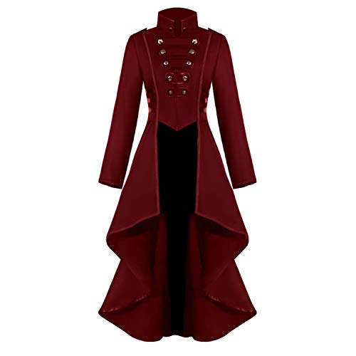SIAEAMRG Renaissance Steampunk Tailcoat Halloween Costumes for Women, Victorian Medieval Pirate Vampire Gothic Jacket Dress Viking Coats (S, Red) - Image 1