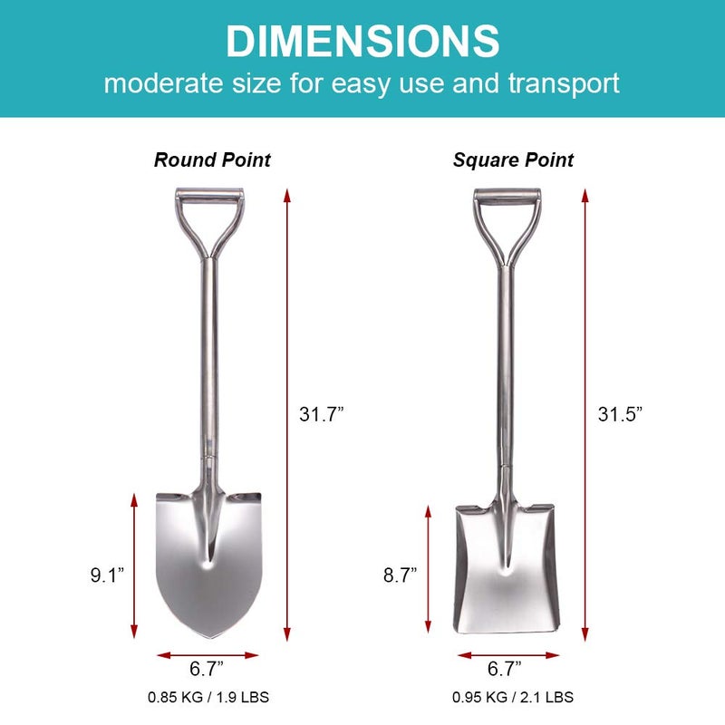 LUBAN مجرفة حديقة لوبان 31.5 بوصة برأس مسطح، مجرفة مربعة بمقبض D مصنوعة من الفولاذ المقاوم للصدأ - Image 5