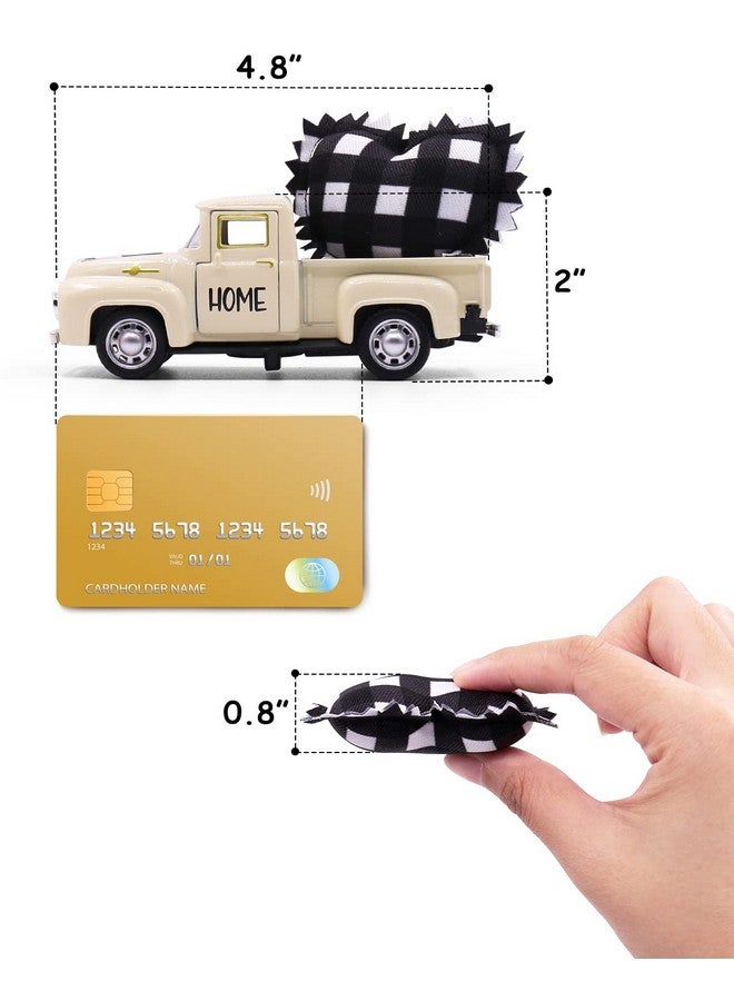 Huray Rayho 4.8 Inch Metal Farm Truck With Stuffed Fabric Buffalo Check Heart Farmhouse Rustic Home Tiered Tray Decor Buffalo Plaid Decorations Vintage Pickup Mini Diecast Truck Bookshelf Table Decors  - Image 2