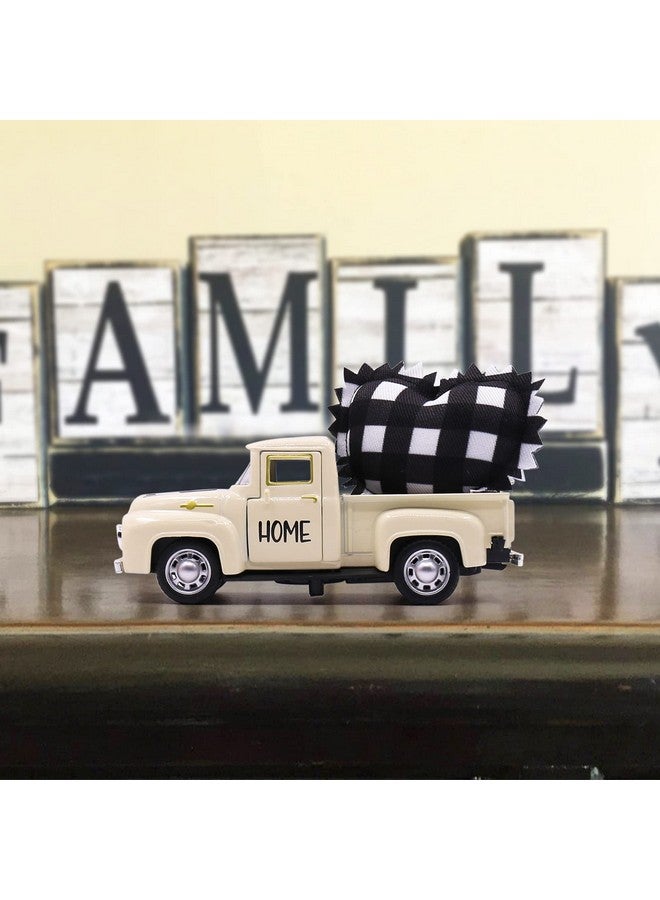 Huray Rayho 4.8 Inch Metal Farm Truck With Stuffed Fabric Buffalo Check Heart Farmhouse Rustic Home Tiered Tray Decor Buffalo Plaid Decorations Vintage Pickup Mini Diecast Truck Bookshelf Table Decors  - Image 4