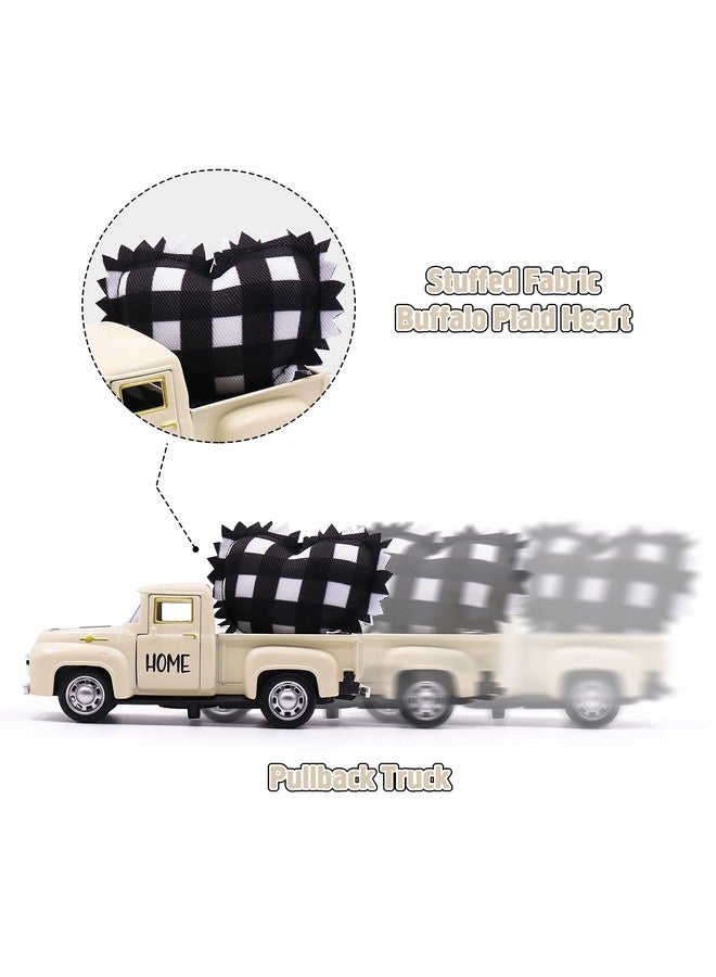Huray Rayho 4.8 Inch Metal Farm Truck With Stuffed Fabric Buffalo Check Heart Farmhouse Rustic Home Tiered Tray Decor Buffalo Plaid Decorations Vintage Pickup Mini Diecast Truck Bookshelf Table Decors  - Image 3