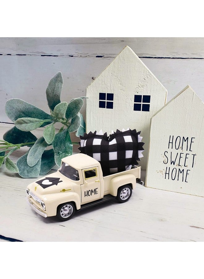 Huray Rayho 4.8 Inch Metal Farm Truck With Stuffed Fabric Buffalo Check Heart Farmhouse Rustic Home Tiered Tray Decor Buffalo Plaid Decorations Vintage Pickup Mini Diecast Truck Bookshelf Table Decors  - Image 5