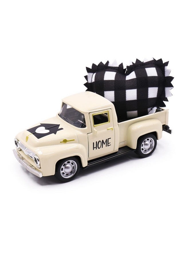 Huray Rayho 4.8 Inch Metal Farm Truck With Stuffed Fabric Buffalo Check Heart Farmhouse Rustic Home Tiered Tray Decor Buffalo Plaid Decorations Vintage Pickup Mini Diecast Truck Bookshelf Table Decors  - Image 1
