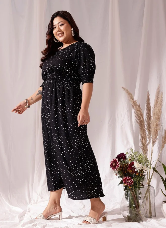 CURVY STREET فستان بلوزون بنقاط بولكا سوداء للنساء