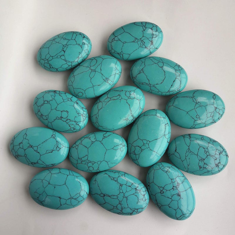 Loveliome Synthesis Green Howlite Turquoise Oval Polished Worry Stones, Healing Crystal Indoor Fountain Stones Massage Energy Anxiety Relief Items - Image 3