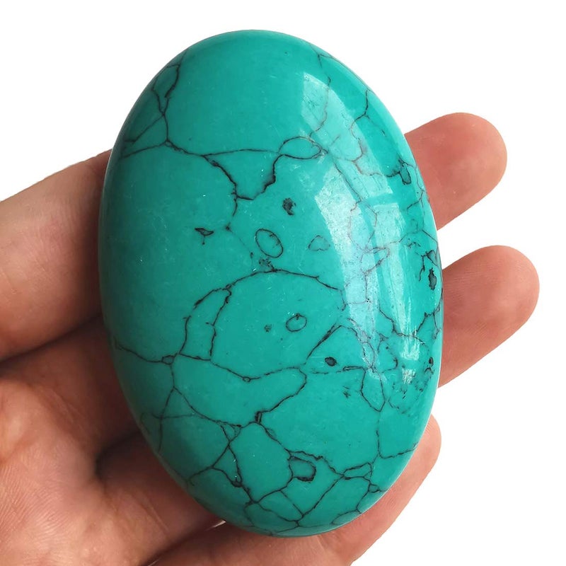 Loveliome Synthesis Green Howlite Turquoise Oval Polished Worry Stones, Healing Crystal Indoor Fountain Stones Massage Energy Anxiety Relief Items - Image 2