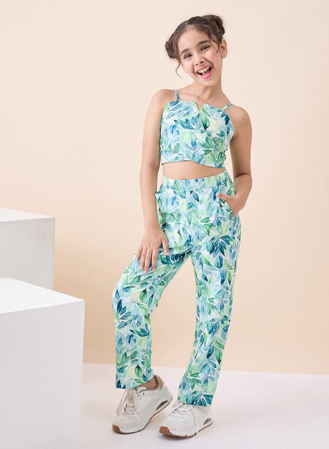 Stylo Bug Girls Tropical Print Crop Top And Trousers Set - Image 2