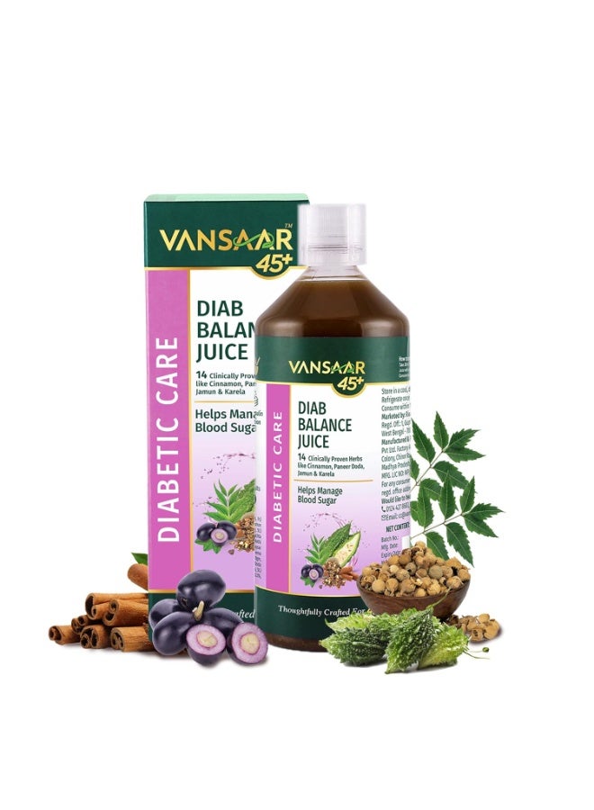 VANSAAR Diab Balance Juice, 1L ,Ayurvedic Diabetic Care Juice for 45+ Adults, Karela, Jamun, Neem, Paneer Doda, Cinnamon, & 9 more natural herbs - Image 1
