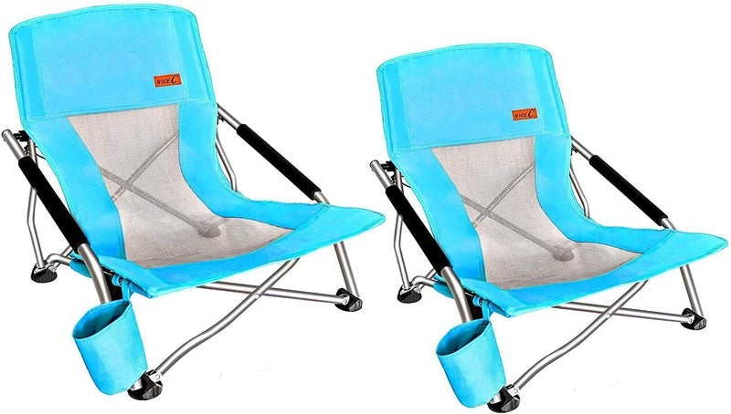 Nice C Low Beach Chair, Beach Chairs for Adults 2 Pack, Sling, Folding, Portable, Concert, Kids, Boat, Sand Chair with Cup Holder & Carry Bag (2 Pack of Blue) - Image 1