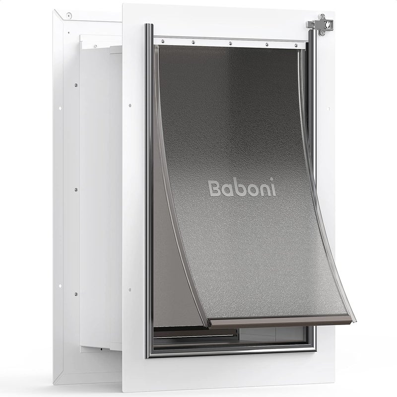 Baboni Pet Door for Wall, Steel Frame and Telescoping Tunnel, Aluminum Lock, Double Flap Dog Door and Cat Door, Strong and Durable (Pets Up to 100 Lb) -Large - Image 1