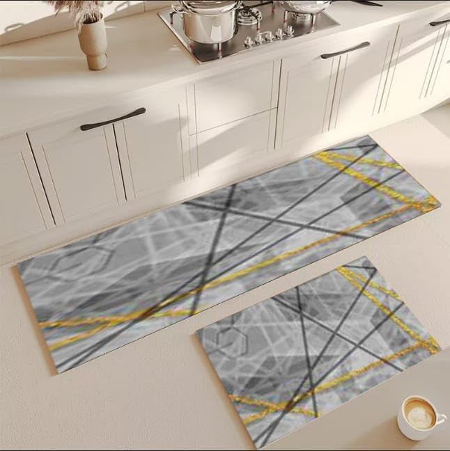 XBEY 2 Pcs Kitchen Mats Waterproof Memory Foam Kitchen Rugs Standing Desk Mat Floor Mats Comfort Runner Rug Carpets for Kitchen Floor Sink 118 39 cm 58 39 cm Grey Kitchen Mat - Image 3