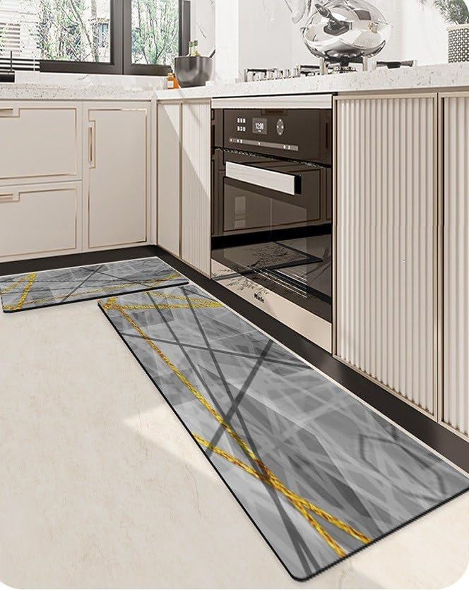 XBEY 2 Pcs Kitchen Mats Waterproof Memory Foam Kitchen Rugs Standing Desk Mat Floor Mats Comfort Runner Rug Carpets for Kitchen Floor Sink 118 39 cm 58 39 cm Grey Kitchen Mat - Image 2