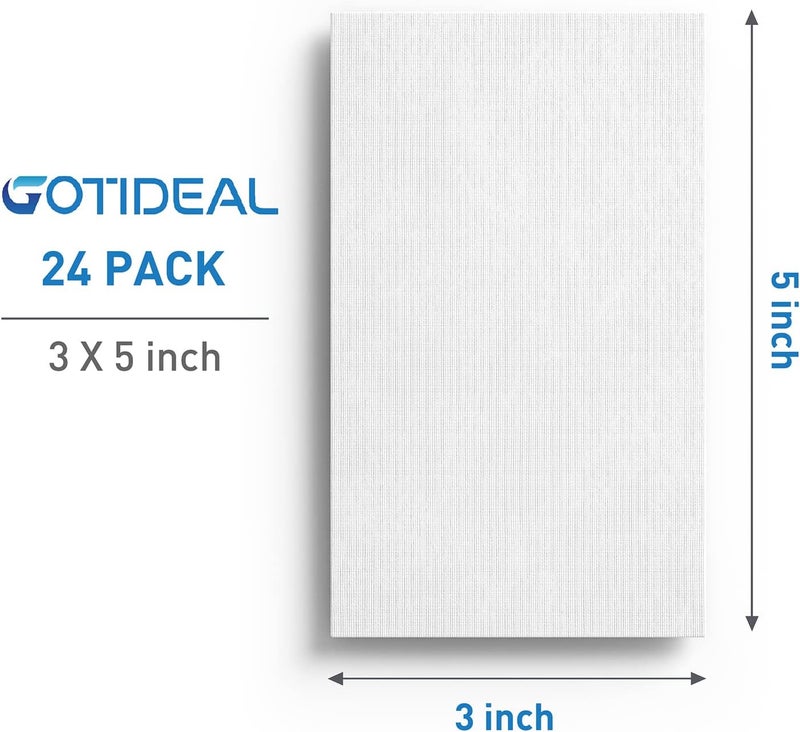 GOTIDEAL Canvases for Painting, 3x5 inch of 24, Professional Primed White Blank Flat Canvas Panels- 100% Cotton Artist Canvas Boards for Acrylics Painting, Oil Watercolor Tempera - Image 2