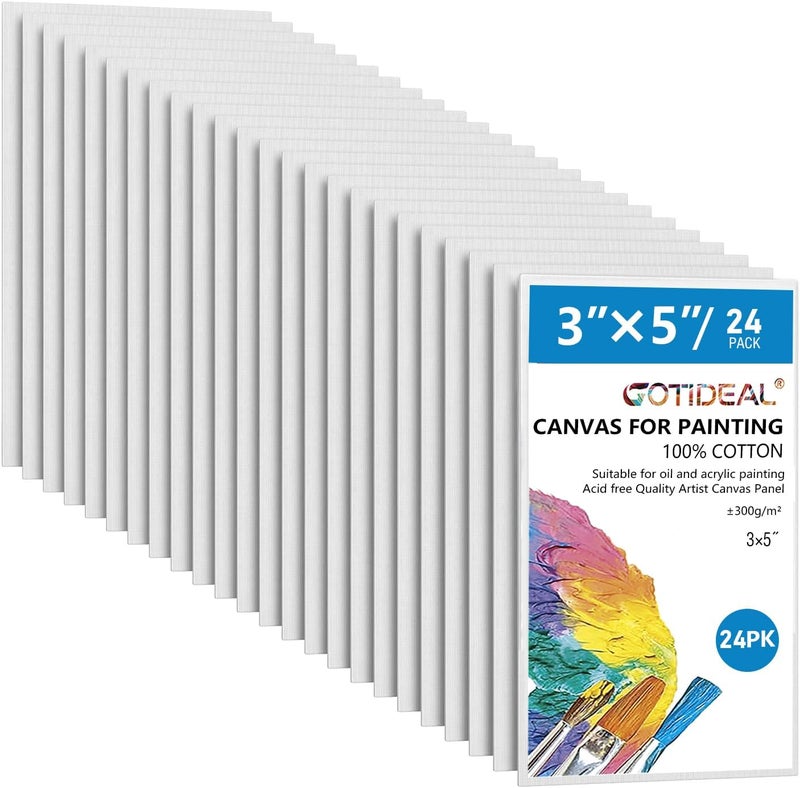 GOTIDEAL Canvases for Painting, 3x5 inch of 24, Professional Primed White Blank Flat Canvas Panels- 100% Cotton Artist Canvas Boards for Acrylics Painting, Oil Watercolor Tempera - Image 1