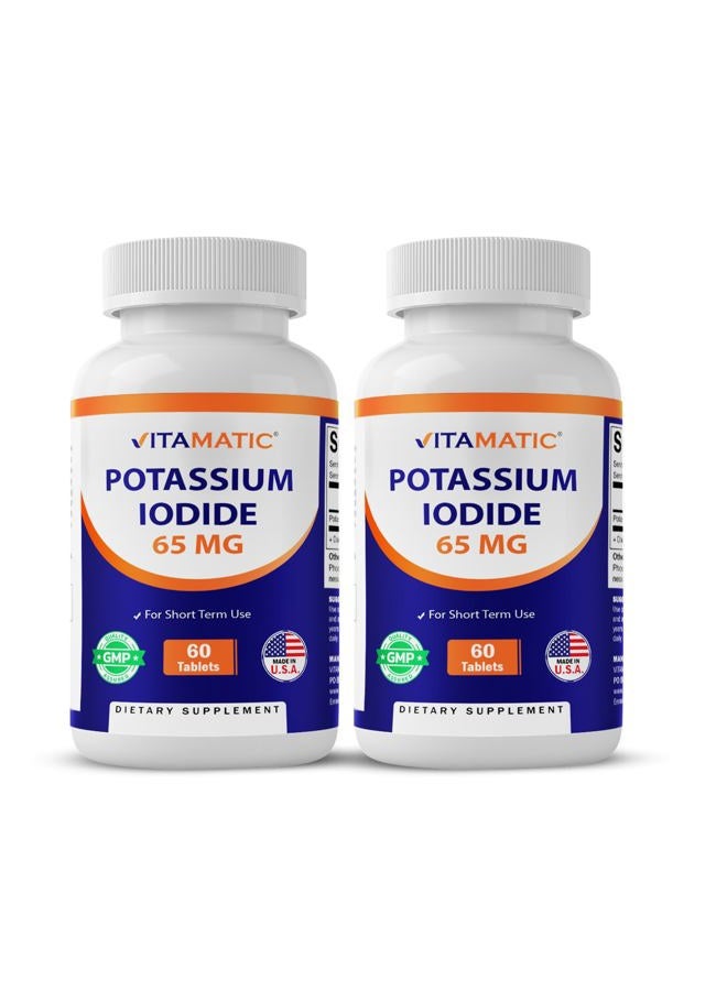 Vitamatic Potassium Iodide 65mg Per Serving - 60 Tablets - Thyroid Support - KI Pills (60 Count (Pack of 2)) - Image 1