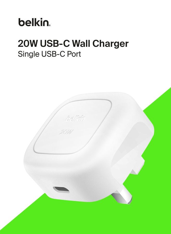 belkin BoostCharge 20W Cubic Wall Charger, USB-C Power Delivery Fast Charging for Apple iPhone 16, 16 Plus, 16 Pro, 16 Pro Max, 15, 15 Pro, 15 Pro Max, Samsung Galaxy S24, iPad, AirPods & More - White White - Image 1