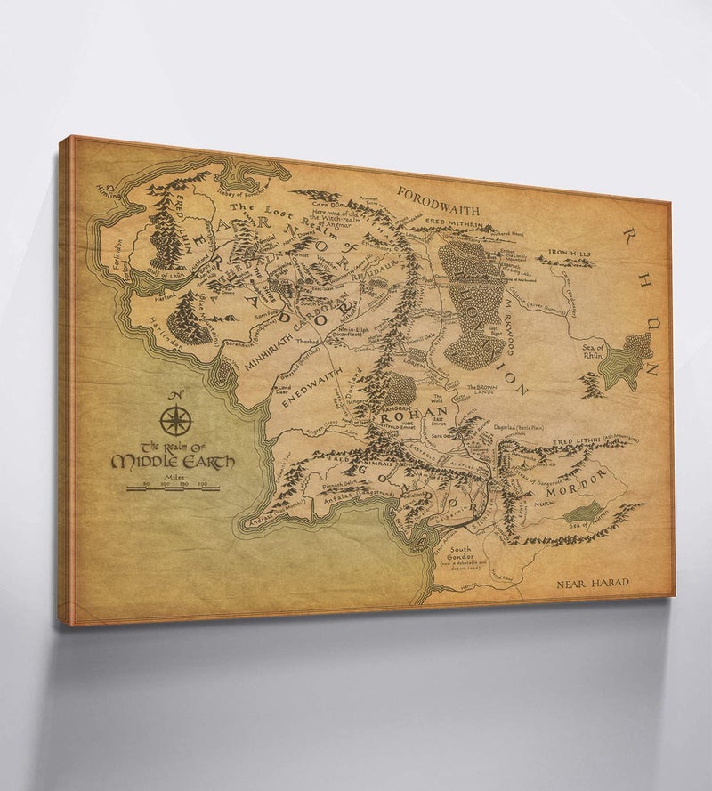 Mistyefly Middle Earth Map Wall Art Canvas Print - Fantasy Map of Middle Earth - 12''H x 18''W with Inner Wooden Frame - Lightweight & Easy to Hang - Perfect for Bedroom, Game Room Decor - Image 2