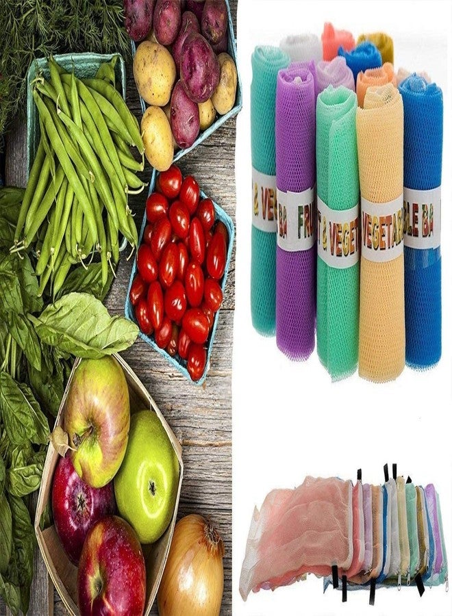 ORGANIZE مجموعة أورجانيز من 9 أكياس تخزين خضراوات شبكية قابلة لإعادة الاستخدام، طبقتان، أكياس شبكية للثلاجة/المطبخ، للخضراوات والفواكه، مزودة بسحاب، متعددة الألوان - Image 5